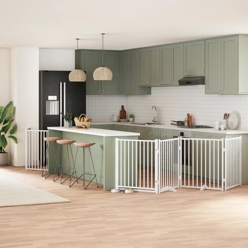 vidaXL Ograda za pse z vrati zložljiva 8 panelov bela 640 cm les Cene