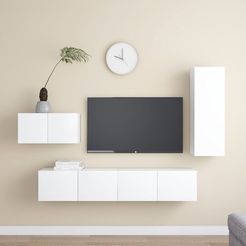 The Living Store Komplet TV omaric 4-delni bela iverna plošča - Komplet TV Omaric, (21624856) Cene