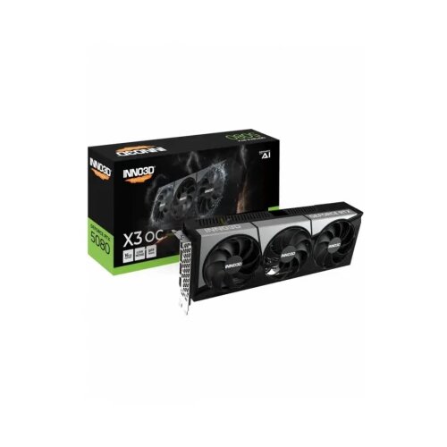 Inno3d NVIDIA GEFORCE RTX 5080 X3 16GB GDDR7 256bit, 2617 MHz / 30Gbps, 3x DP, 1x HDMI, 3 fan, 2 slot Cene