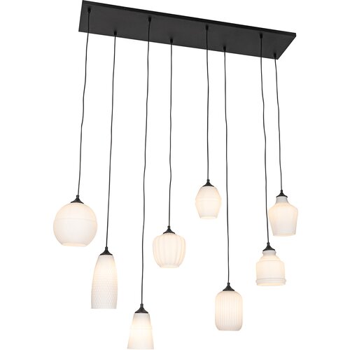 QAZQA Art deco viseča svetilka črna z opalnim steklom 8-light - Hanne Cene