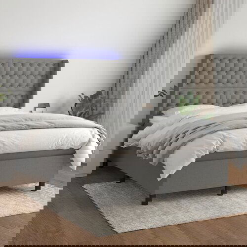 The Living Store Box spring postelja z vzmetnico LED temno siva 140x190 cm blago - Box Spring Postelja, (21518618) Cene