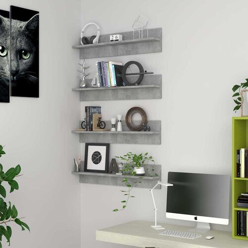  Zidne police 4 kom siva boja betona 80x11,5x18 cm od iverice Slike