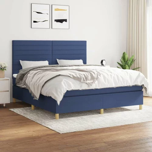  Box spring postelja z vzmetnico modra 160x200 cm blago, (20894728)