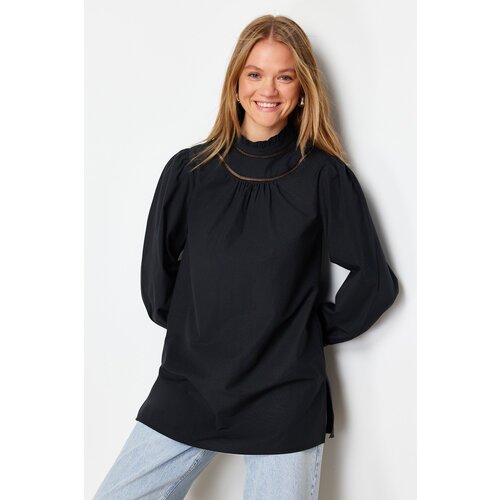 Trendyol black Woven Cotton Tunic with Embroidery Detail on Collar Slike