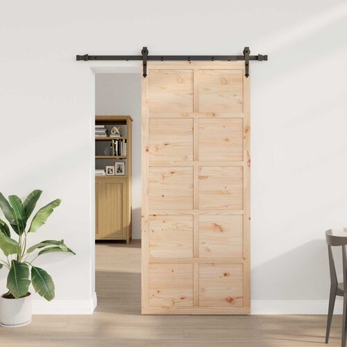  Klizna vrata 80 x 208 cm Masivna borovina Prirodna Slike