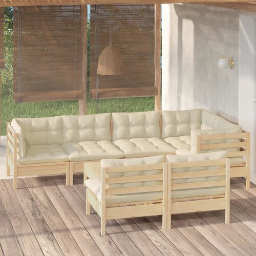  8-dijelna vrtna garnitura od masivne borovine s krem jastucima Cijene