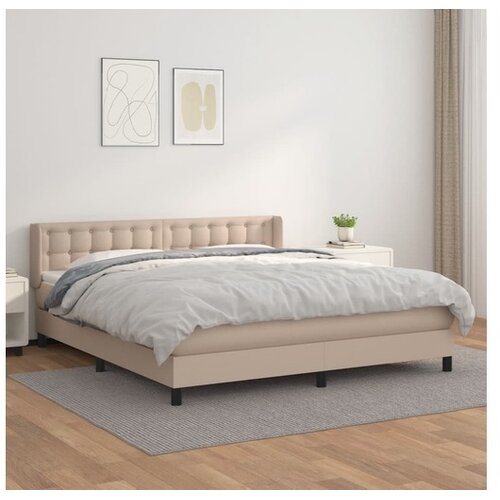  Box spring postelja z vzmetnico kapučino 160x200cm umetno usnje Cene