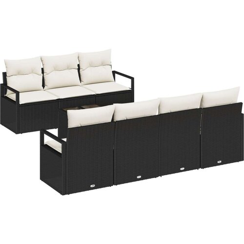 8 Dijelni Vrtni Sofa Set s Jastučićima Crni Poli Ratan 2-Sjedalo Vrtni Sofa s Skladi&amp;scaron;tem i Jastučićima Crni Poli Ratan Slike