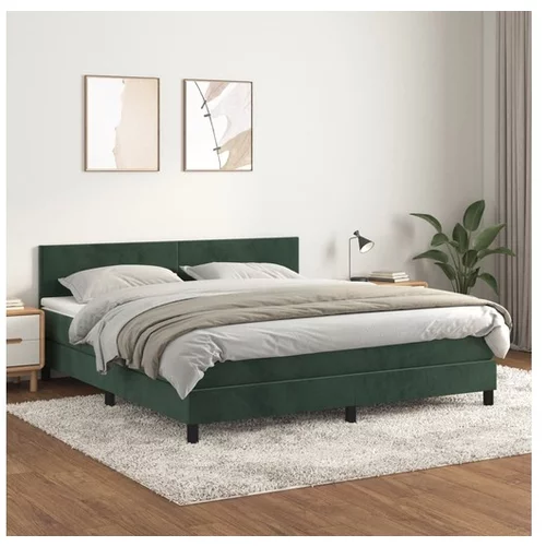  Box spring postelja z vzmetnico temno zelena 160x200 cm žamet
