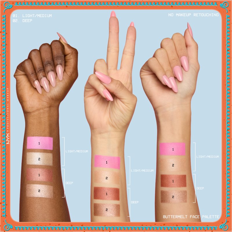 NYX Professional Makeup Gingerbaddie Land Buttermelt paleta osvetljevalcev in rdečil odtenek Deep 1 kos Slike
