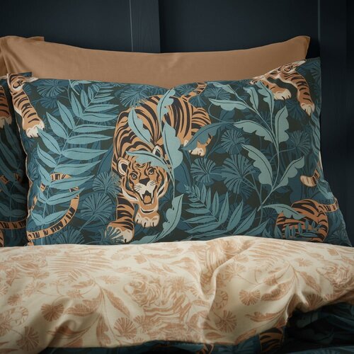 Catherine Lansfield Zelena/rjava podalj&amp;scaron;ana posteljnina za zakonsko posteljo 230x220 cm Tropic Tiger Leaf &amp;ndash; Slike