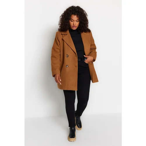 Trendyol Curve Plus Size Coat - Brown - Basic