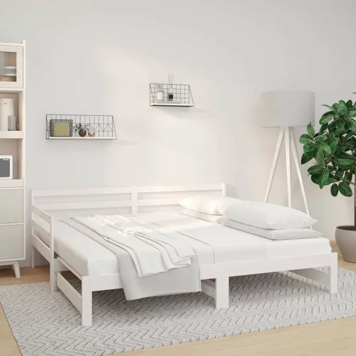  Izvlečna dnevna postelja bela 2x(90x190) cm trdna borovina, (20684647)