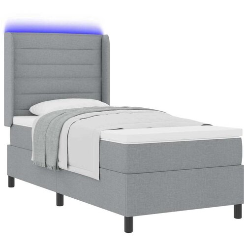  LED Box Spring Krevet Svijetlo siva 80 x 200 cm tkanina Slike