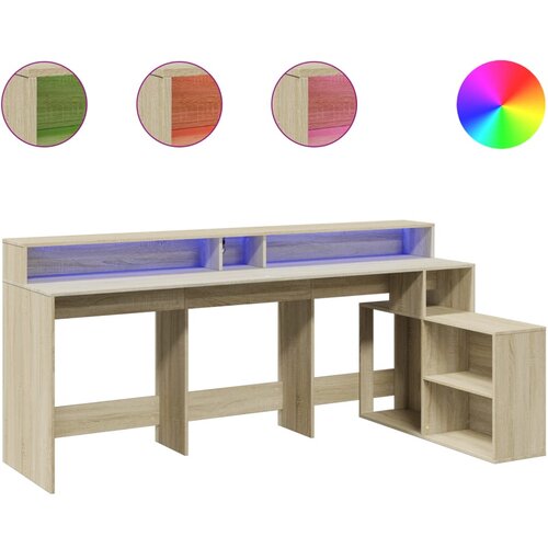 Maison Chic Pisalna miza - pisarni&amp;scaron;ka miza - Računalni&amp;scaron;ka miza z LED lučkami sonoma hrast 200x104x91 cm inž. les, (21785146) Slike
