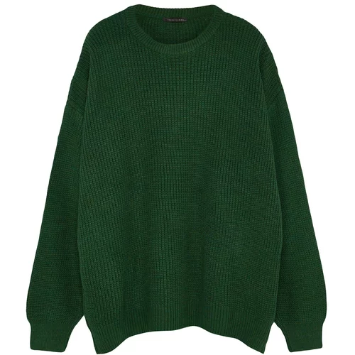Trendyol Khaki Plus Size Men's Oversize Fit Wide fit Crew neck Basic Knitwear Sweater.
