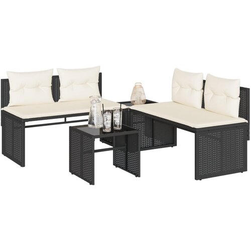  4-dijelni set vrtnih sofa od poliratana s jastucima crni Cijene