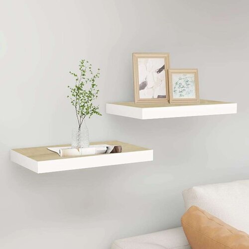 VidaXL Stenske police 2 kosa barva hrasta in bela 50x23x3,8 cm MDF Slike