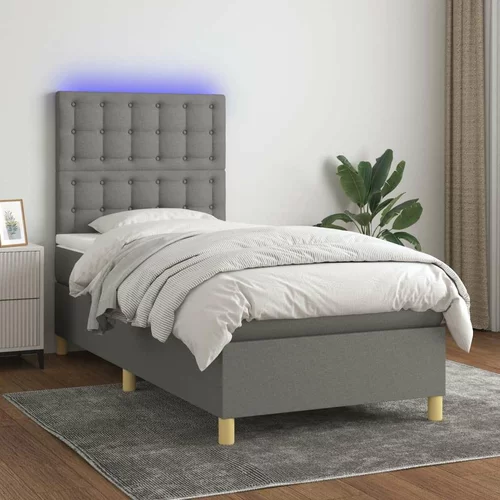  Box spring postelja z vzmetnico LED temno siva 80x200 cm blago, (20930213)