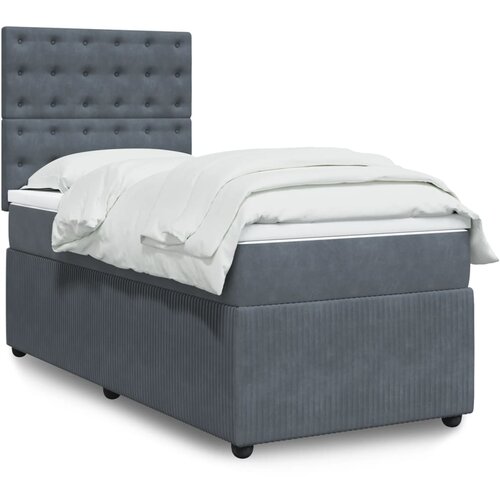 VidaXL Box spring postelja z vzmetnico temno siva 90x200 cm žamet Slike