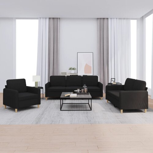  3-dijelni set sofa s jastucima crni od tkanine Slike