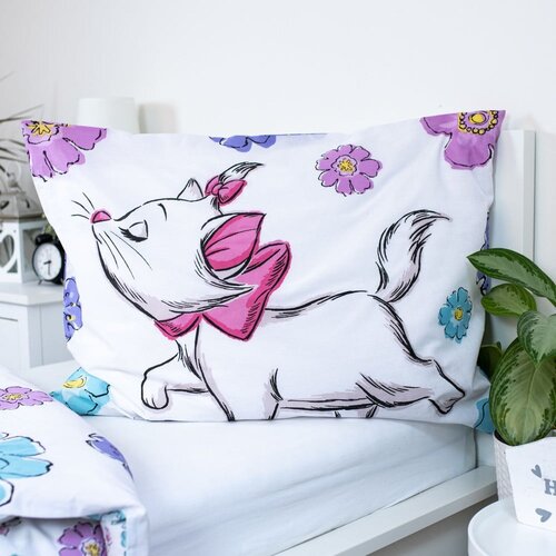 Jerry Fabrics Bela enojna bombažna otro&amp;scaron;ka posteljnina 140x200 cm Marie Cat &amp;quot;Floral&amp;quot; &amp;ndash; Slike