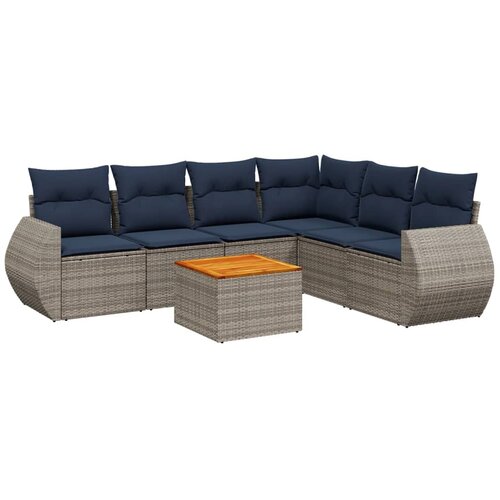 vidaXL Vrtni set od 7 dijelova s jastucima sivi poliratan - Siva 3x middle + corner + 2x sofa + table 1 Cene