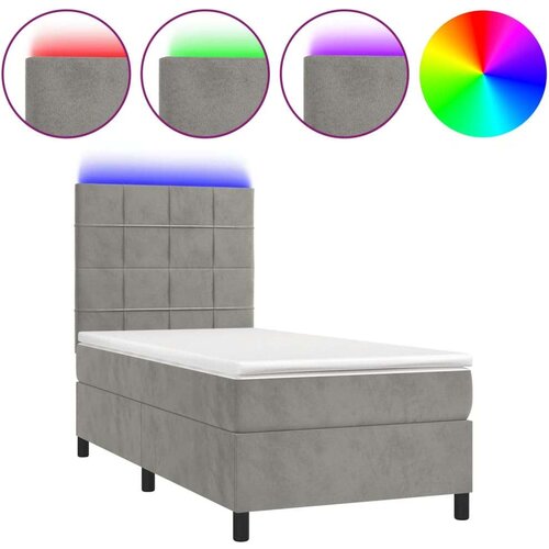  Box spring s madracem LED svjetlosivi 90x190 cm bar&amp;scaron;un Slike