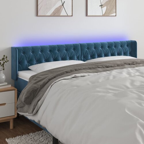 vidaXL LED posteljno vzglavje temno modro 203x16x78/88 cm žamet Cene