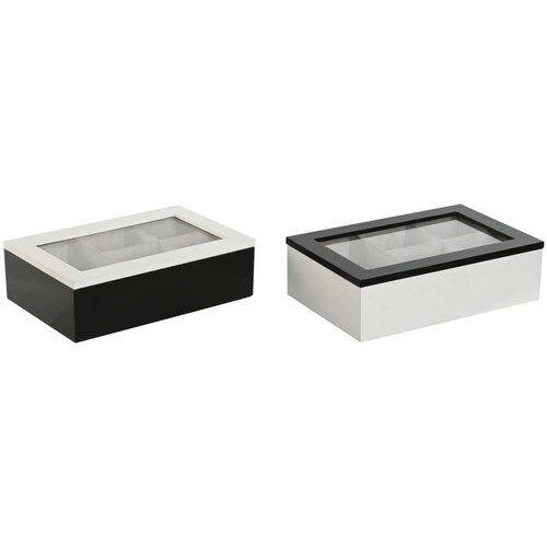  Kutija za Čajeve Home ESPRIT Bijela Crna Metal Kristal Drvo MDF 23 x 15 x 6 5 cm (2 kom.) Cijene