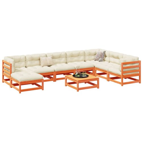  9-dijelni set vrtnih sofa s jastucima vo&amp;scaron;tano smeđi od borovine Slike