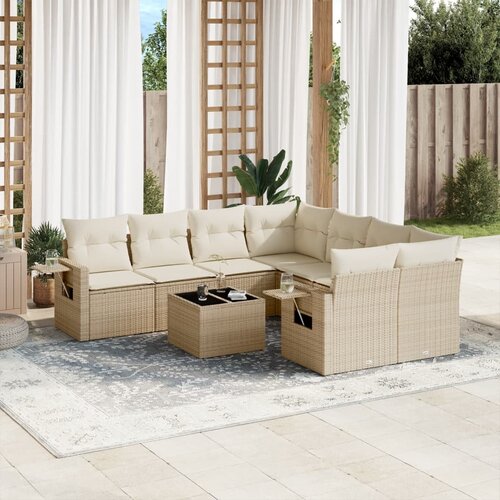 vidaXL 9-dijelni set vrtnih sofa s jastucima bež od poliratana Cijene