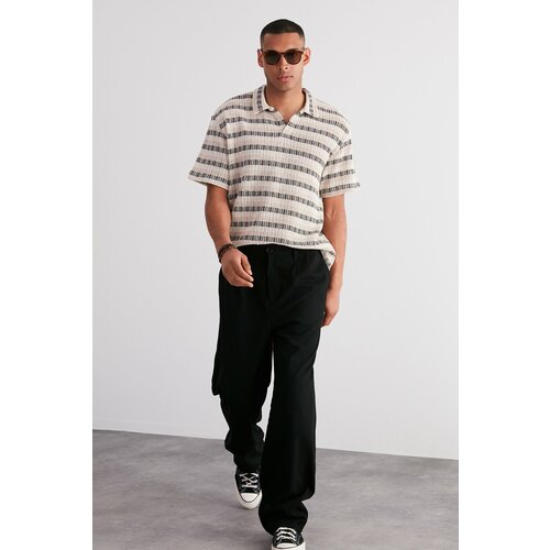 Trendyol Ecru Men's Regular/Normal Cut Low Shoulder Limited Edition Knitwear Look Striped Polo Collar T-shirt Slike