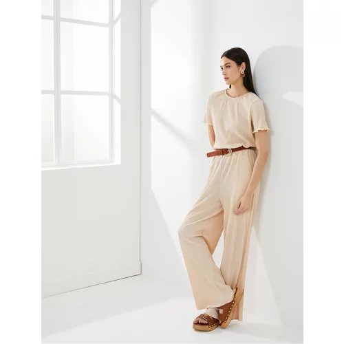 Koton Wide Leg Trousers Tied Waist Relaxed Fit Textured Pocket