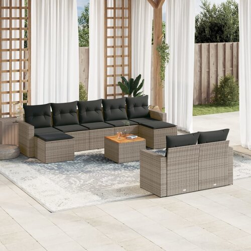 vidaXL 10-dijelni set vrtnih sofa od poliratana s jastucima sivi Cijene