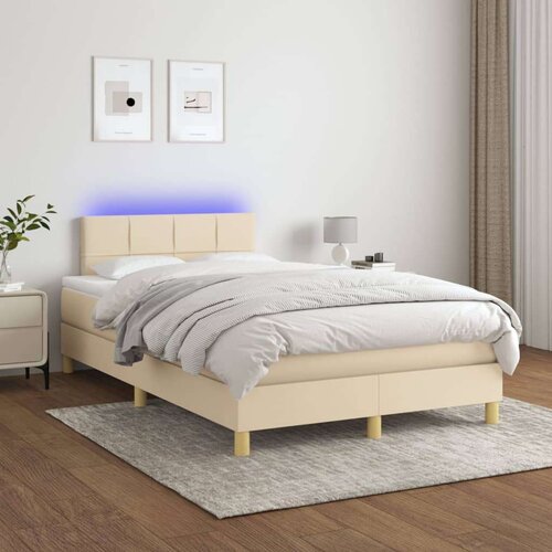  Box spring postelja z vzmetnico LED krem 120x200 cm blago, (20726729) Slike