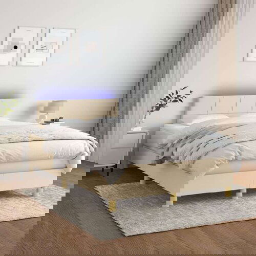  Box spring s madracem LED krem 120 x 200 cm od tkanine Slike