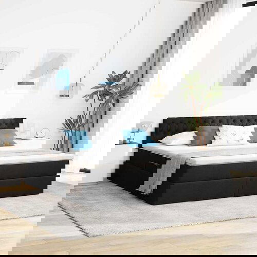 VidaXL Krevet S LED lampica s uzglavljem Crna 180 x 200 cm tkanina Slike