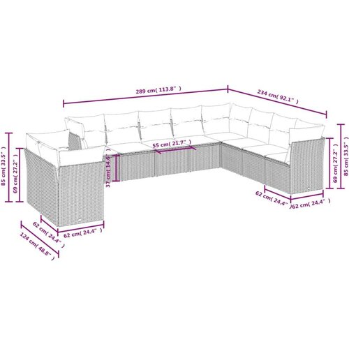 vidaXL 10-dijelni set vrtnih sofa poliratan s jastucima svijetlosivi Cijene