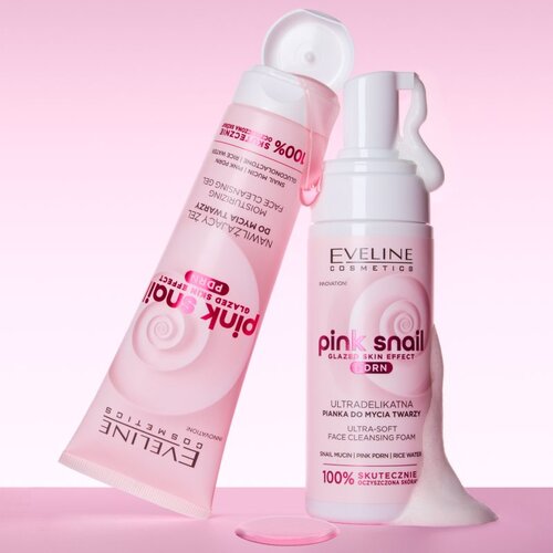 Eveline Cosmetics Pink Snail Glazed Skin Effect nežna čistilna pena za obraz 150 ml Slike