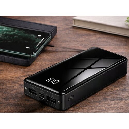  20000mAh prenosna baterija LED in 4x USB powerbank LCD črna Slike