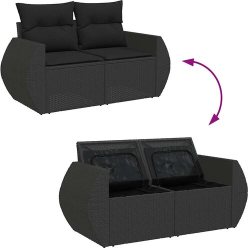  Vrtna sofa s jastucima za 2 osobe, crna, poli ratan Slike