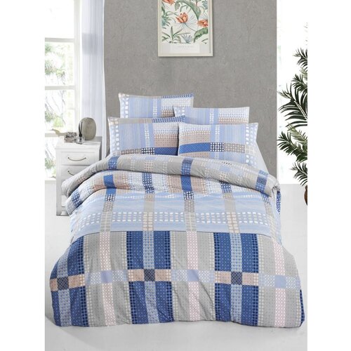  orina bluedark bluebeigebrown ranforce single quilt cover set (eu) (it) Cene