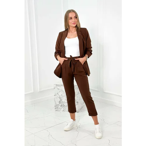 Kesi Elegant jacket set with brown tied trousers at the front