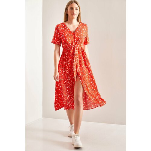 Bianco Lucci Women's Front Buttoned Waist Belted Floral Patterned Dress Cene