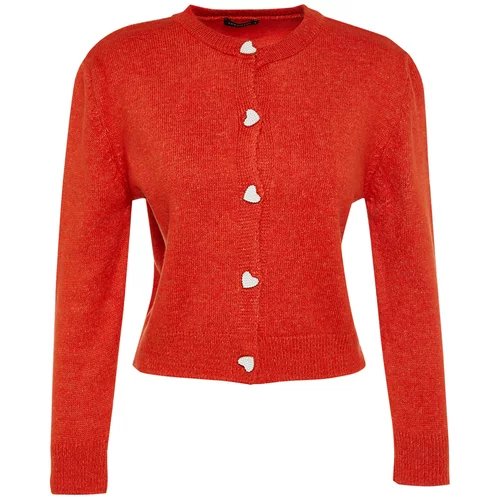 Trendyol Orange Soft Textured Knitwear Cardigan with Jewel Buttons