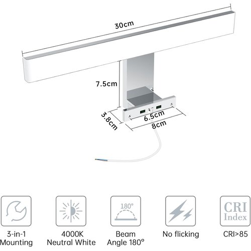 AZHIEN LED svetilka za ogledalo 30cm, 4000K, IP44 Slike