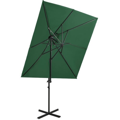 VidaXL Konzolni suncobran s dvostrukim vrhom 250 x 250 cm zeleni Slike