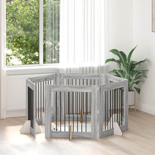  Vrata za pse s postoljem 6 pcs Siva sonoma 80 x 80 cm Cene