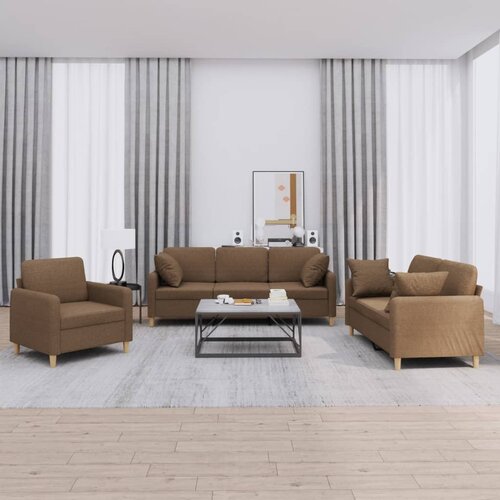  3-dijelni set sofa s jastucima smeđi od tkanine Cijene